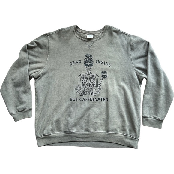 "Dead Inside But Caffeinated" Light Green Skeleton Graphic Sweater Size XL - Picture 1 of 9